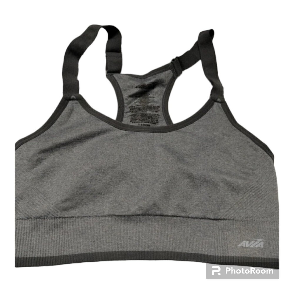 AviA Grey Racer Back ‎ Sports Bra Womens size Lg Adjustable straps